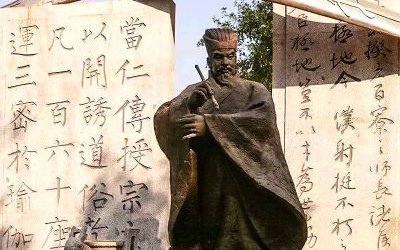 校園擺放的中國古代著名書法家柳公權玻璃鋼仿銅雕塑像