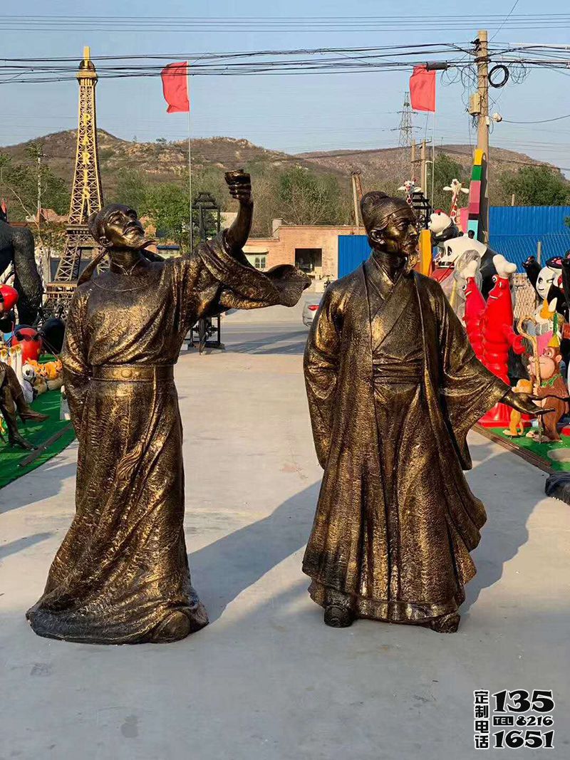 景區(qū)玻璃鋼仿銅古代詩人李白，杜甫雕塑