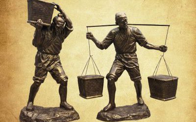 園林景觀農耕挑擔子人物玻璃鋼雕塑