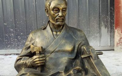 公園擺放工匠祖師魯班玻璃鋼仿銅雕塑