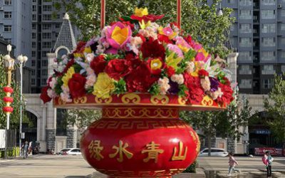 景區(qū)廣場仿真花朵玻璃鋼彩繪大型景觀花籃雕塑