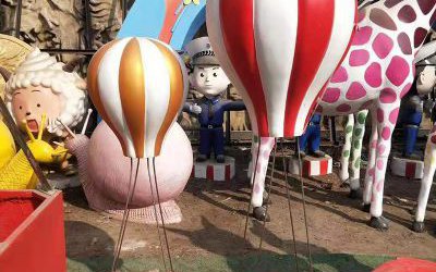 動物園創意玻璃鋼彩繪童趣氣球雕塑