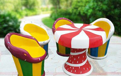 公園多個彩繪玻璃鋼冰激凌座椅雕塑