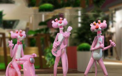 商場室內(nèi)玻璃鋼可愛卡通粉紅豹擺件