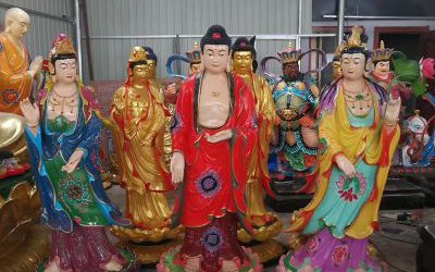 寺廟玻璃鋼佛像彩繪西方供奉三圣雕塑