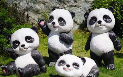 別墅景區玻璃鋼仿真卡通可愛熊貓雕塑