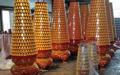 寺院擺放彩繪玻璃鋼佛塔雕塑戶外擺件