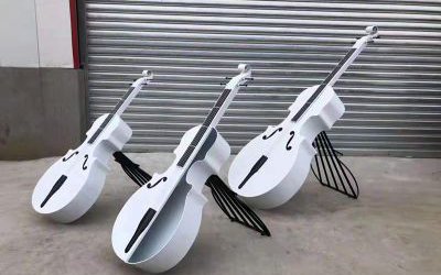 室內創意玻璃鋼仿真白色大提琴雕塑