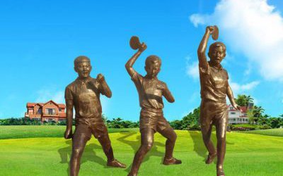 戶外街道創意玻璃鋼仿銅打乒乓球雕塑