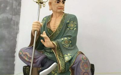 注荼半托迦寺廟供奉拿佛仗的玻璃鋼彩繪十八羅漢雕塑