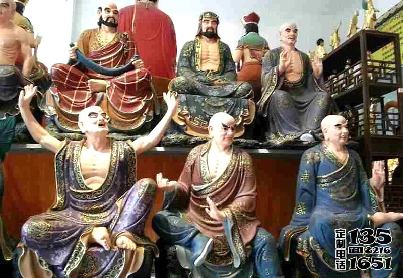 戶(hù)外景區(qū)大型景觀玻璃鋼彩繪十八羅漢雕塑