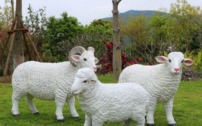 公園戶(hù)外草坪玻璃鋼仿真動(dòng)物綿羊雕塑