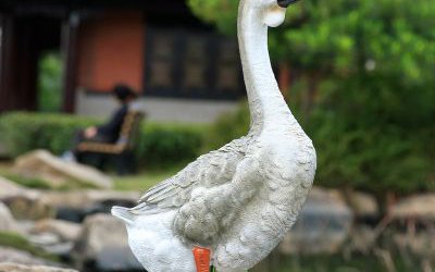 鄉(xiāng)村路上行走的玻璃鋼仿真天鵝雕塑