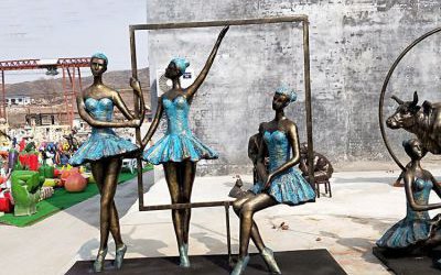 公園廣場玻璃鋼仿銅跳舞的女孩雕塑