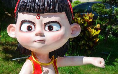 電影院商場玻璃鋼卡通動漫人物哪吒雕塑