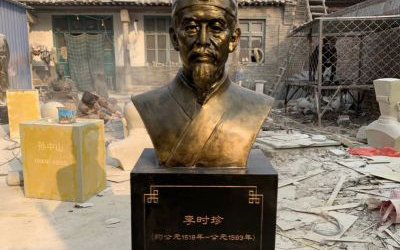 圖書館玻璃鋼仿銅古代名醫李時珍頭像雕塑