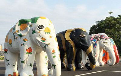 公園景區(qū)玻璃鋼彩繪戶外大型大象雕塑