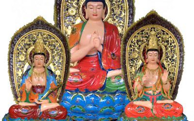 寺廟供奉大型景觀玻璃鋼彩繪三圣雕塑