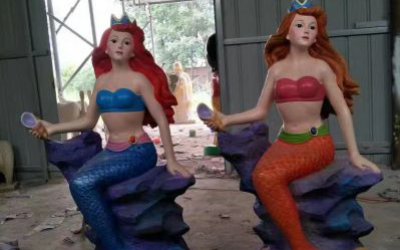 玻璃鋼卡通美人魚雕塑戶外商場美陳裝飾品擺件